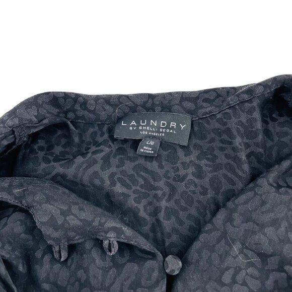 Laundry By Shelli Segal Black Leopard Print Blouse Womens 1/6 Button-Up Long Sle - Picture 2 of 6